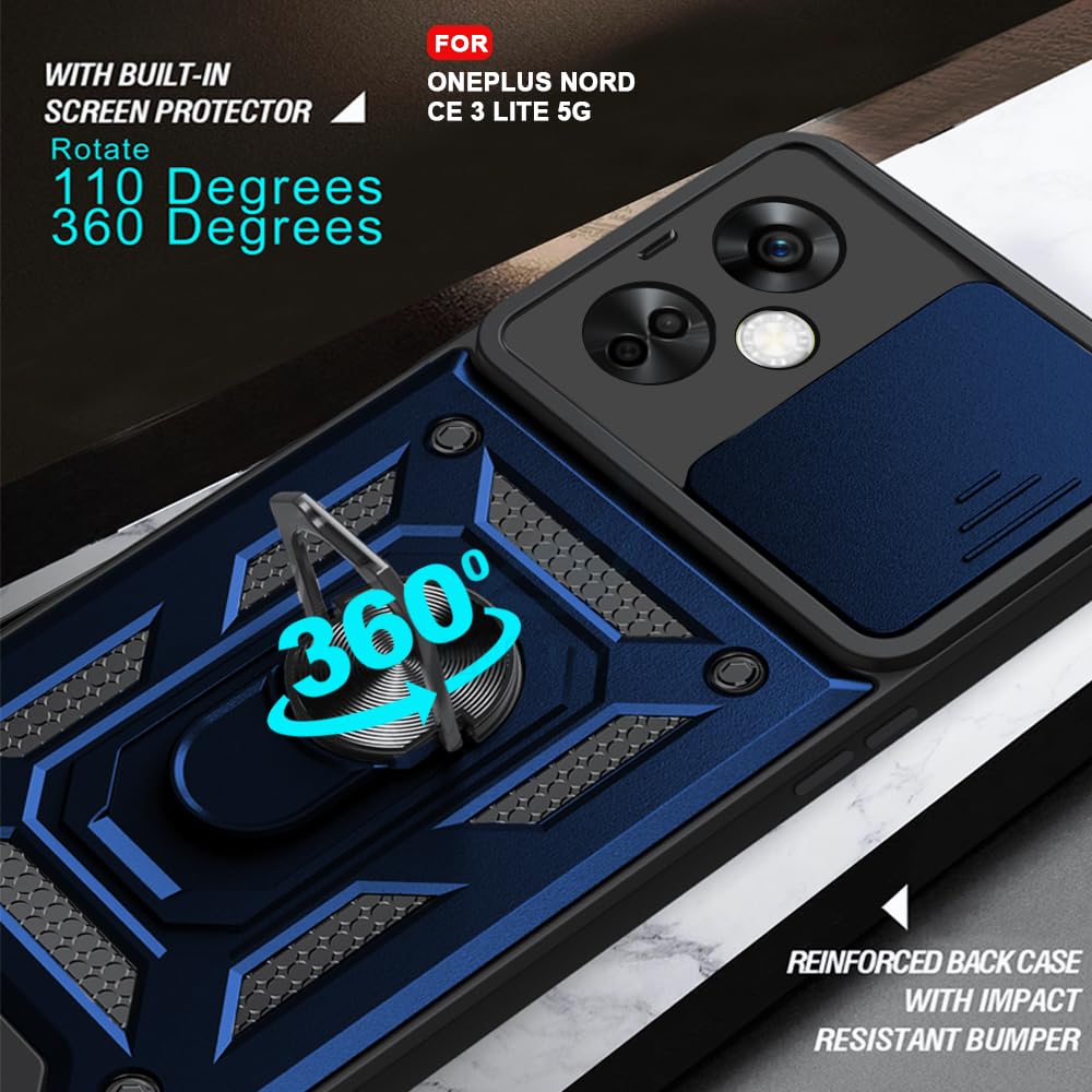 AESTMO Tough Armor Oneplus Nord CE 3 Lite 5G Bumper Back Case Cover | Ring Holder & Sliding Camera Shield Cover | 360 Degree Protection Back Case Cover for Oneplus Nord CE 3 Lite 5G (Blue) — Amazon image 6