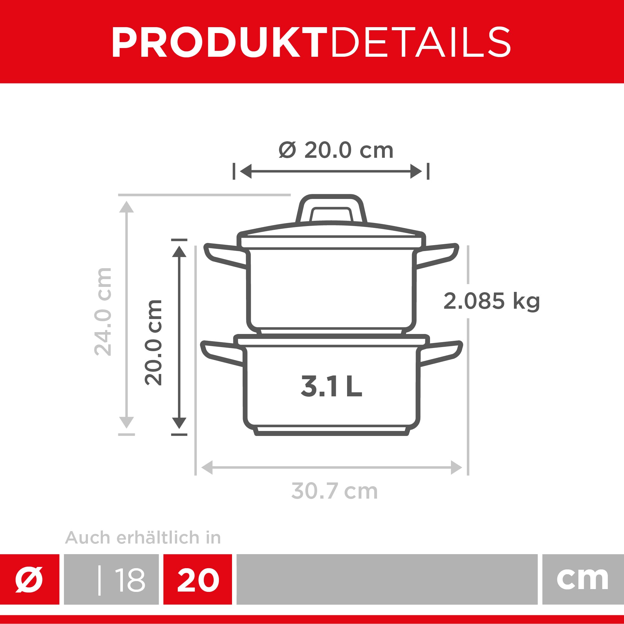 Kuhn Rikon Dampfgarer Edelstahl 3,1 l - 20 cm Kasserolle Induktion