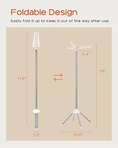 Miniatura 5 de Tendedero de Ropa Plegable, Tendedero de Ropa con Trípode de 59 Pulgadas para Interiores con Riel Giratorio para 27 Piezas de Ropa, Ahorro de