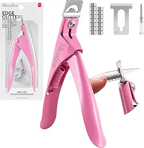 MelodySusie Acrylic Nail Clippers with 15pcs Magnet Sizers, Professional Nail Clippers Cutters for Long Acrylic Gel Nails Tips, Adjustable Stainless Nail Trimmer, Manicure Tool for Salon Home, Pink
