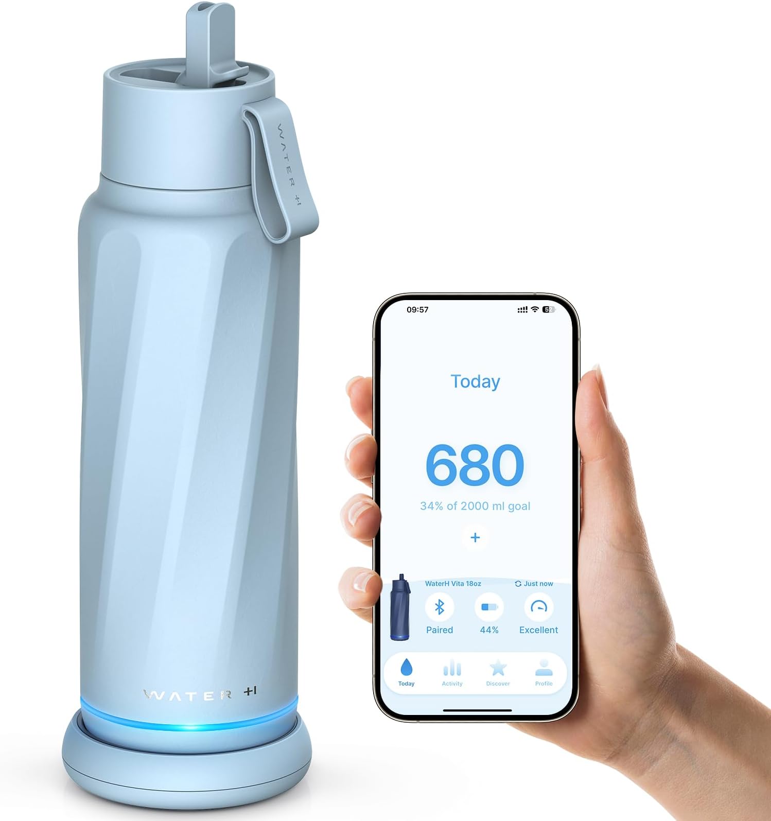 WATERH Vita Smart Water Bottle with Reminder to Drink Water, BPA-Free Vacuum Insulated Water Bottles with Straw, Bluetooth Intake Water Tracking Bottle, Ideal for Gift (18 oz)