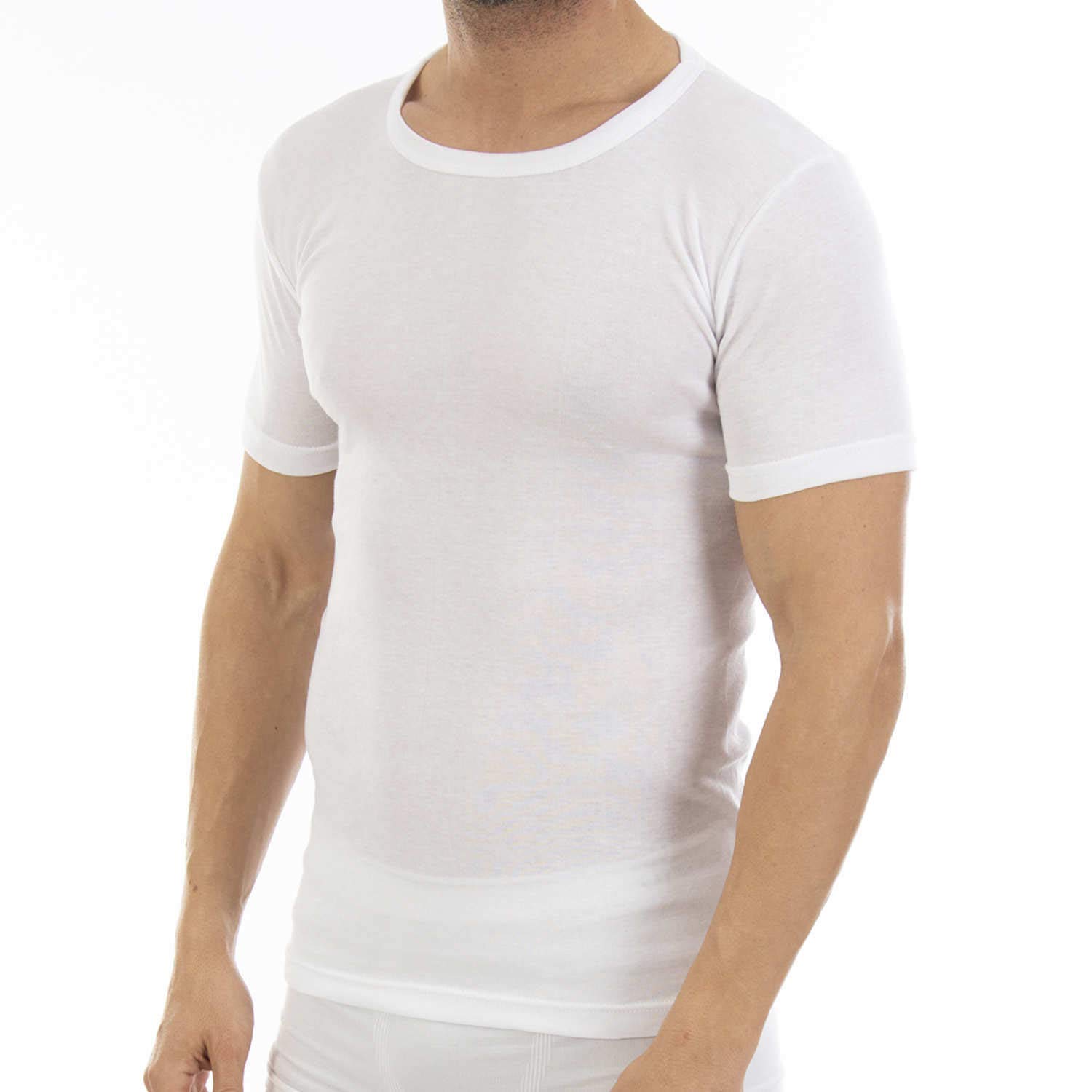 Pack Ahorro de 6 Unidades. Camiseta Interior Fina de Hombre L114, de Manga Corta y Cuello Redondo.
