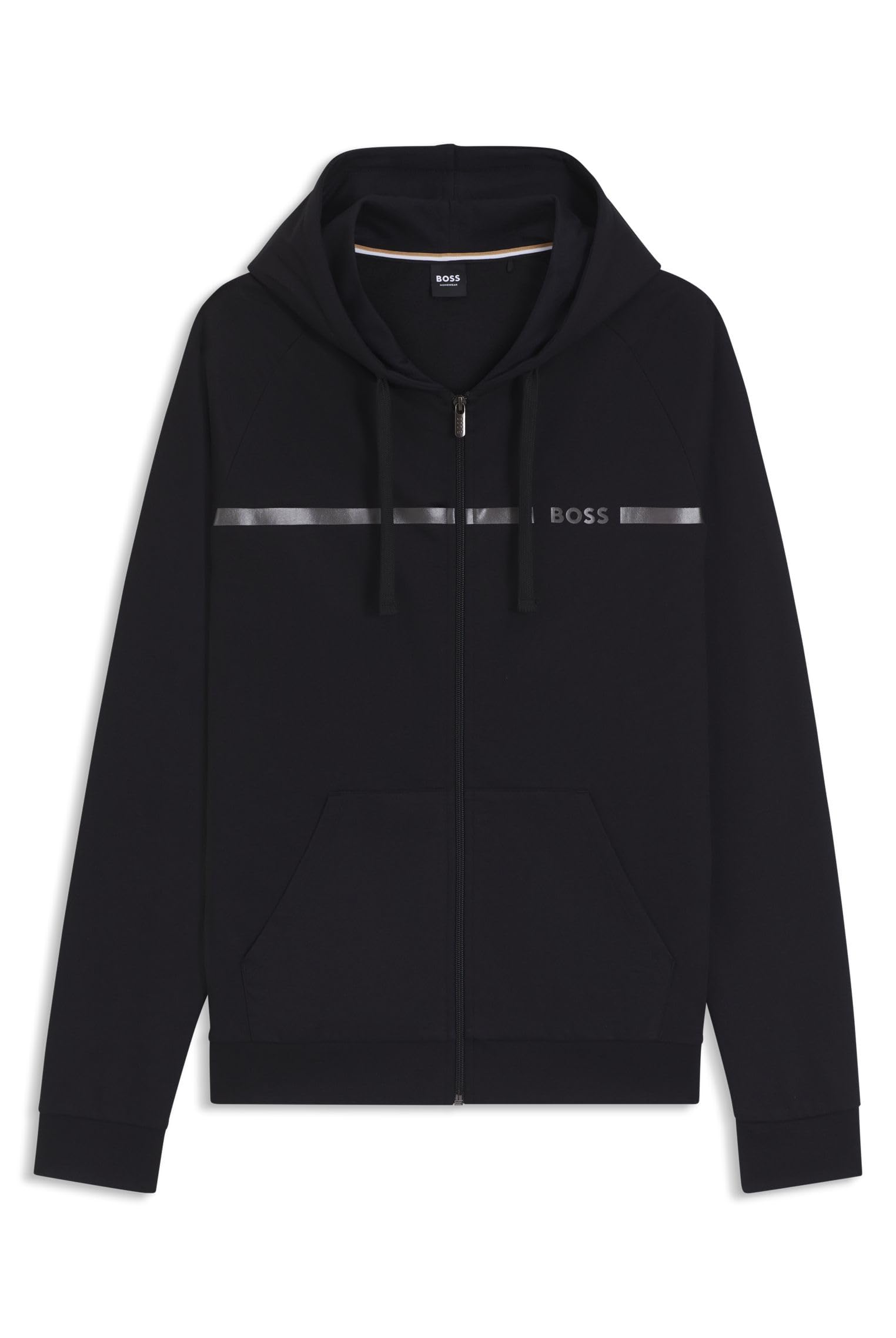 BOSS Mens Authentic Jacket H Cotton-Terry Jacket with Logo and Stripe Black