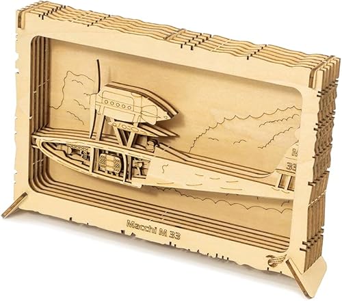 Miniatura 1 de Viloga Rompecabezas de madera 3D, modelo de aviones, marco de avión modelo de madera de balsa Macchi M33, kit de modelo de corte láser, marco de