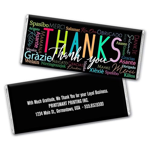 25 envoltorios personalizados de caramelos de agradecimiento para barras de chocolate (paquete de 25) - Lenguaje de agradecimiento