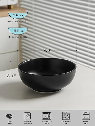 Miniatura 2 de Kanwone Cuencos grandes para servir, 52 onzas, cuencos de ensalada de porcelana, pasta, cuencos de sopa, juego de 2, platos para servir para