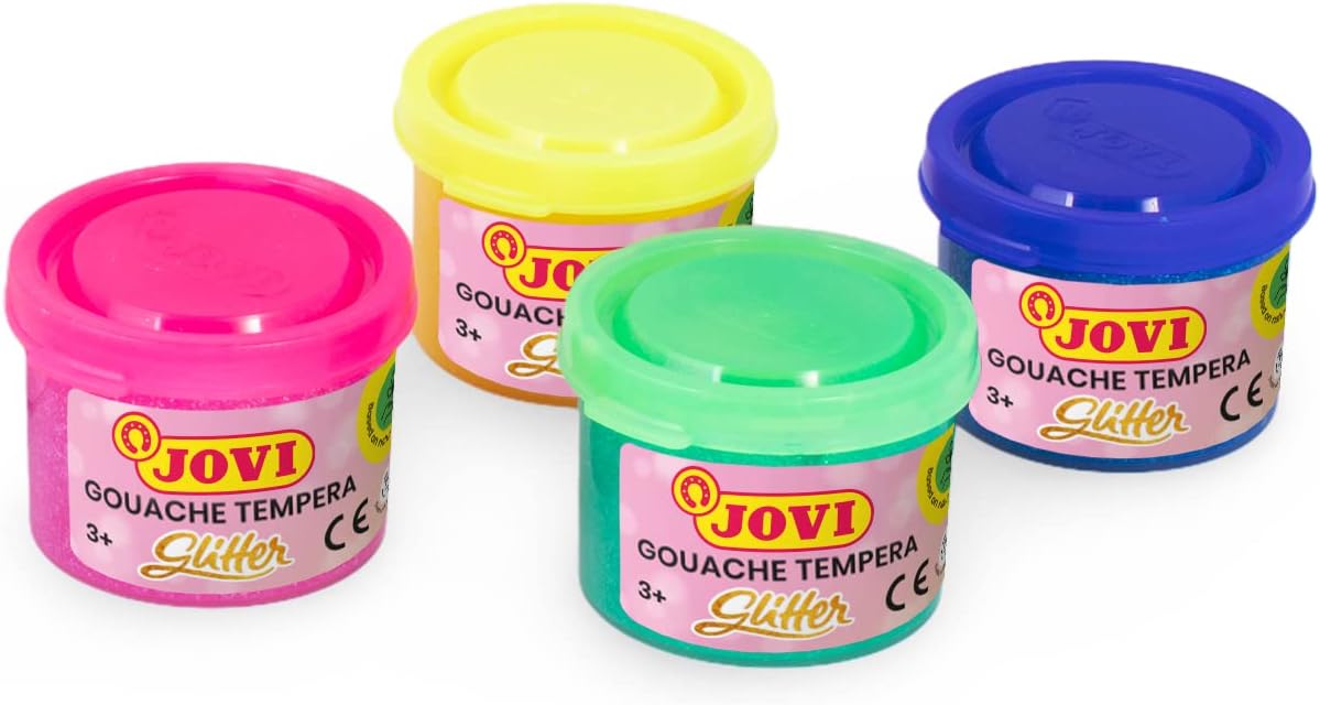 Jovi - Gouache Glitter, Set of 6 bottles of 55ml, Glitter Paint, Based on natural ingredients, Easy to wash, Gluten free, Ideal for school use (518)