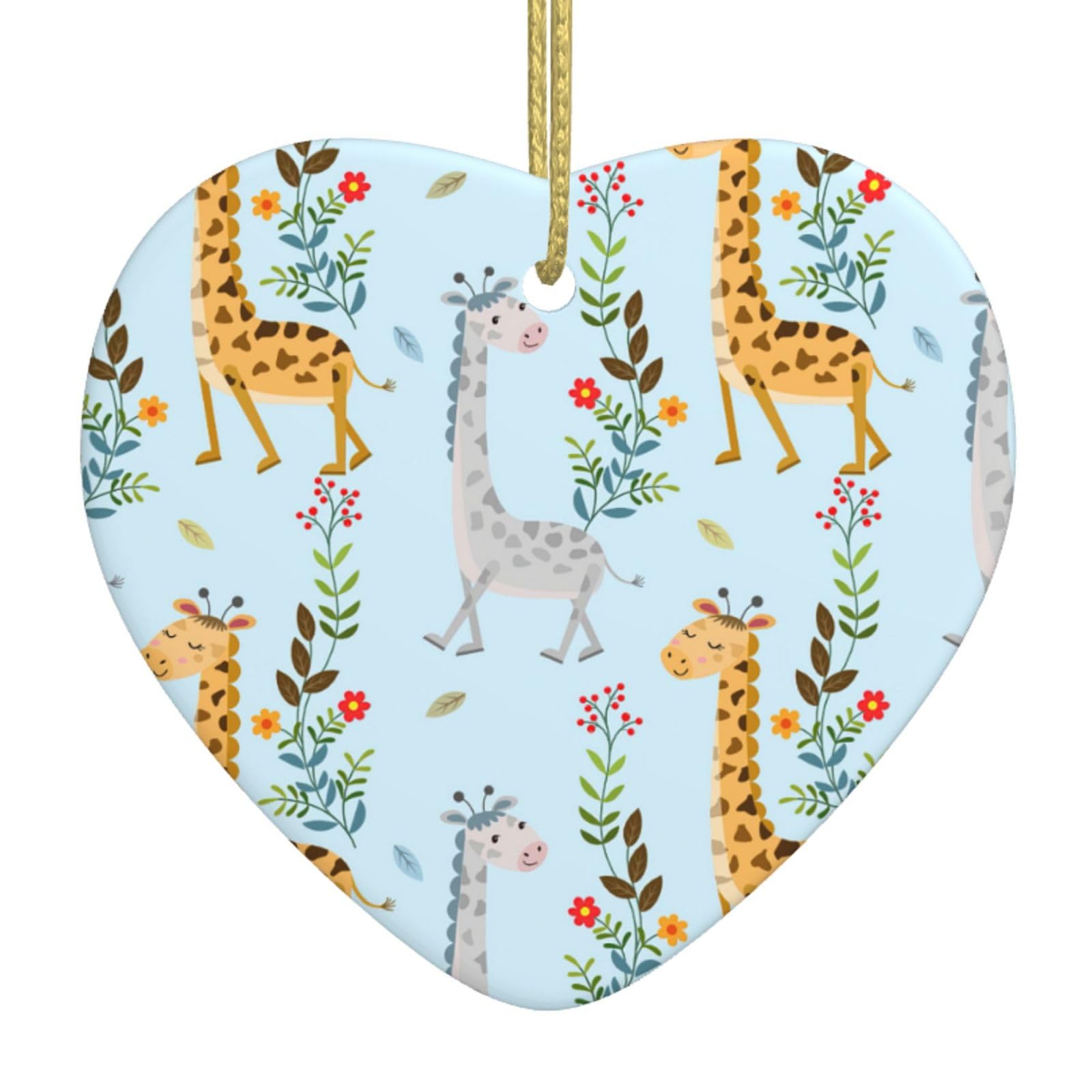 Nbtghga White Cute Giraffe Flowers Print Christmas Ornaments, Ceramic Hanging Ornament, Xmas Tree Decoration, Holiday Home Decor