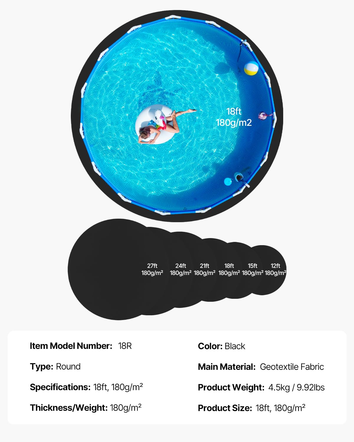 VEVOR runde Poolunterlage, 5,5 m, Bodenplane für oberirdische Schwimmbecken, extra Dicke Bodenschutzplane, Poolmatte aus Geotextilmaterial, verlängert die Lebensdauer der Folie