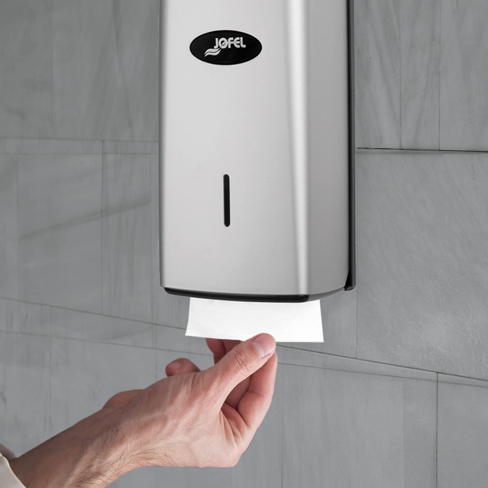 Jofel Dispensador de Papel Higienico 400 Toallitas Zig-Zag ABS Resistente Plata