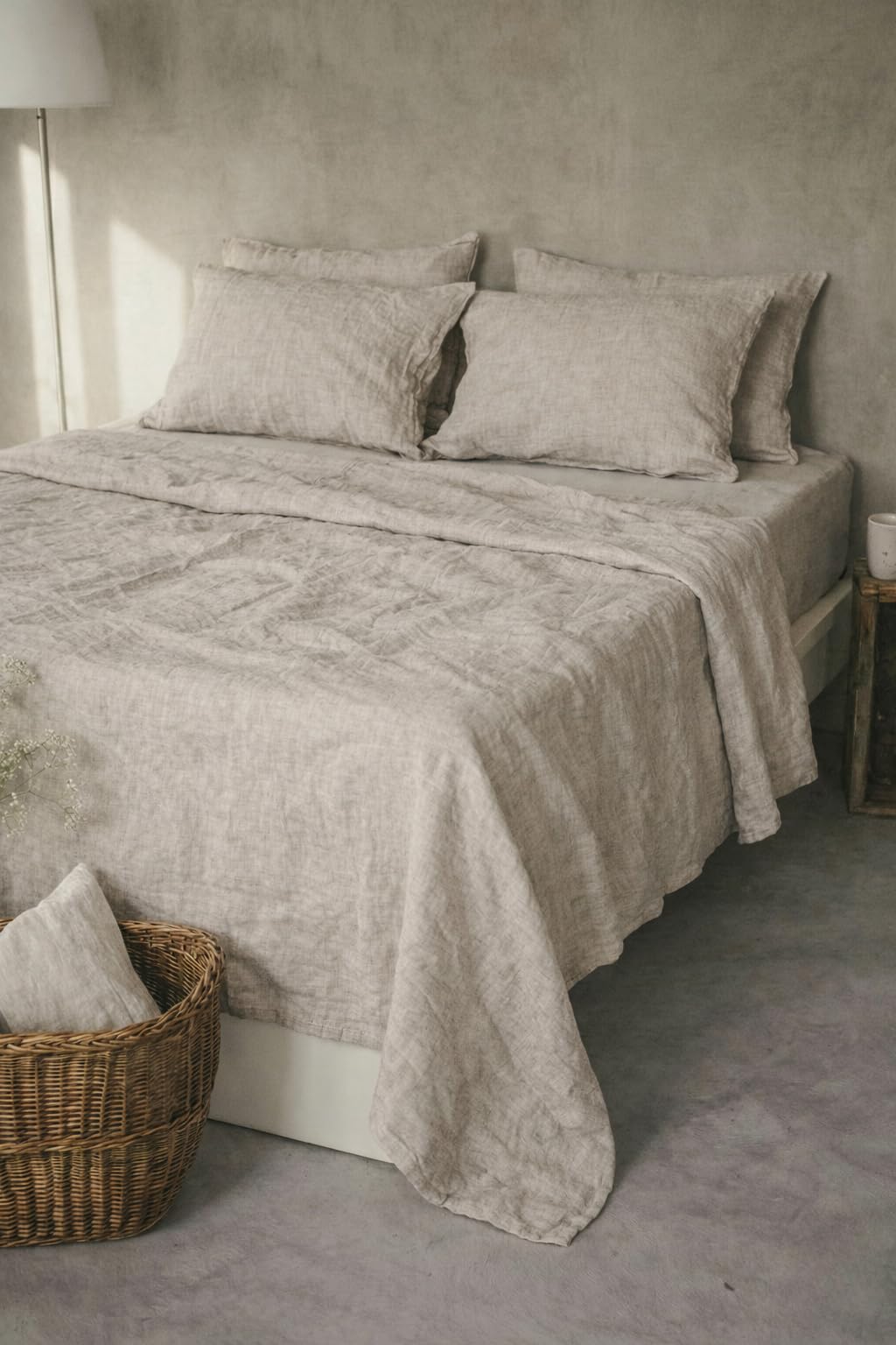 Drap de lit en lin sans élastique – 100% lin délavé à la pierre – Respirant – Sans taies d'oreiller – (Couleur naturelle, 240 x 260 cm)