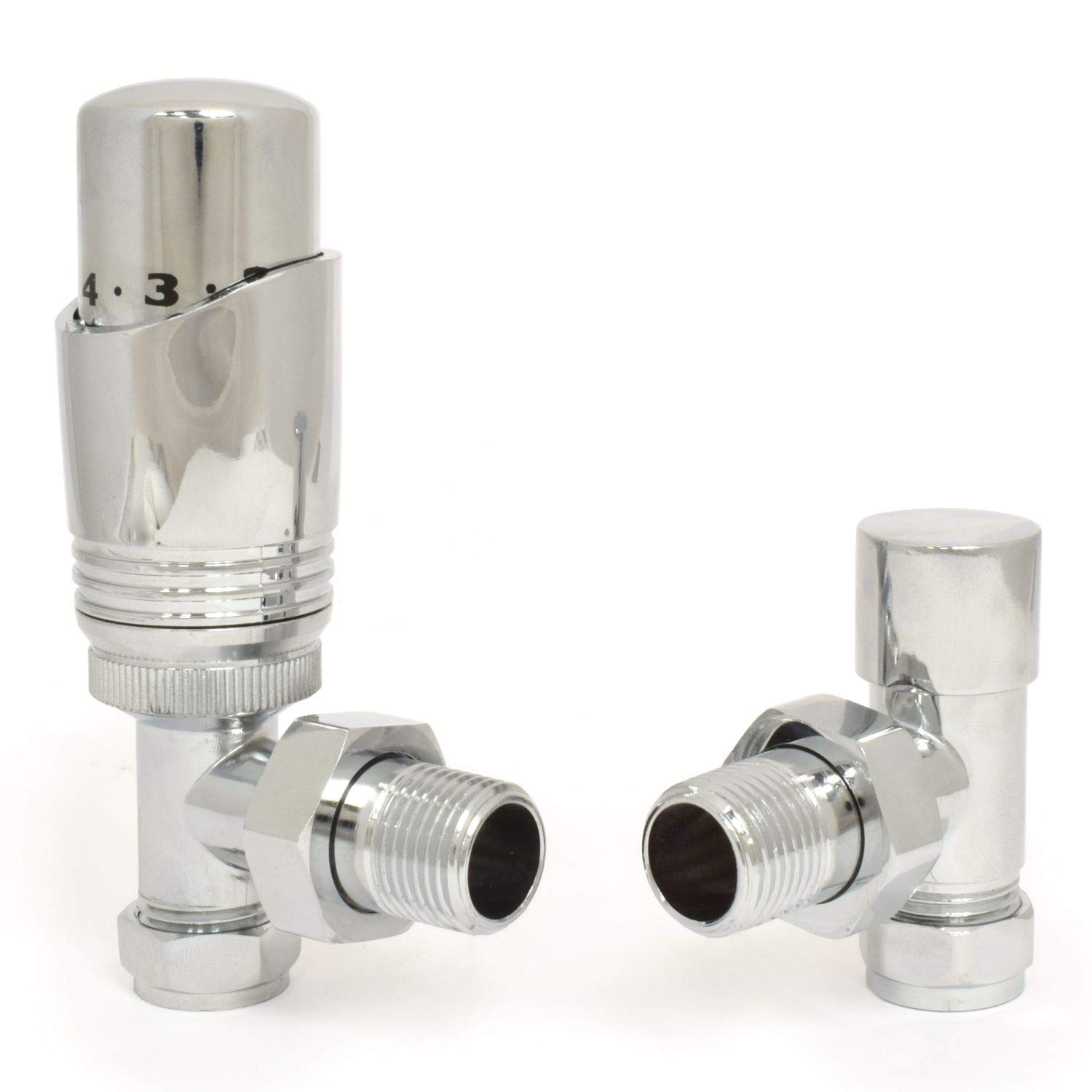 Hot-FlowCascade Modern Angled TRV Chrome Thermostatic Radiator Valve (Pair) (Chrome)