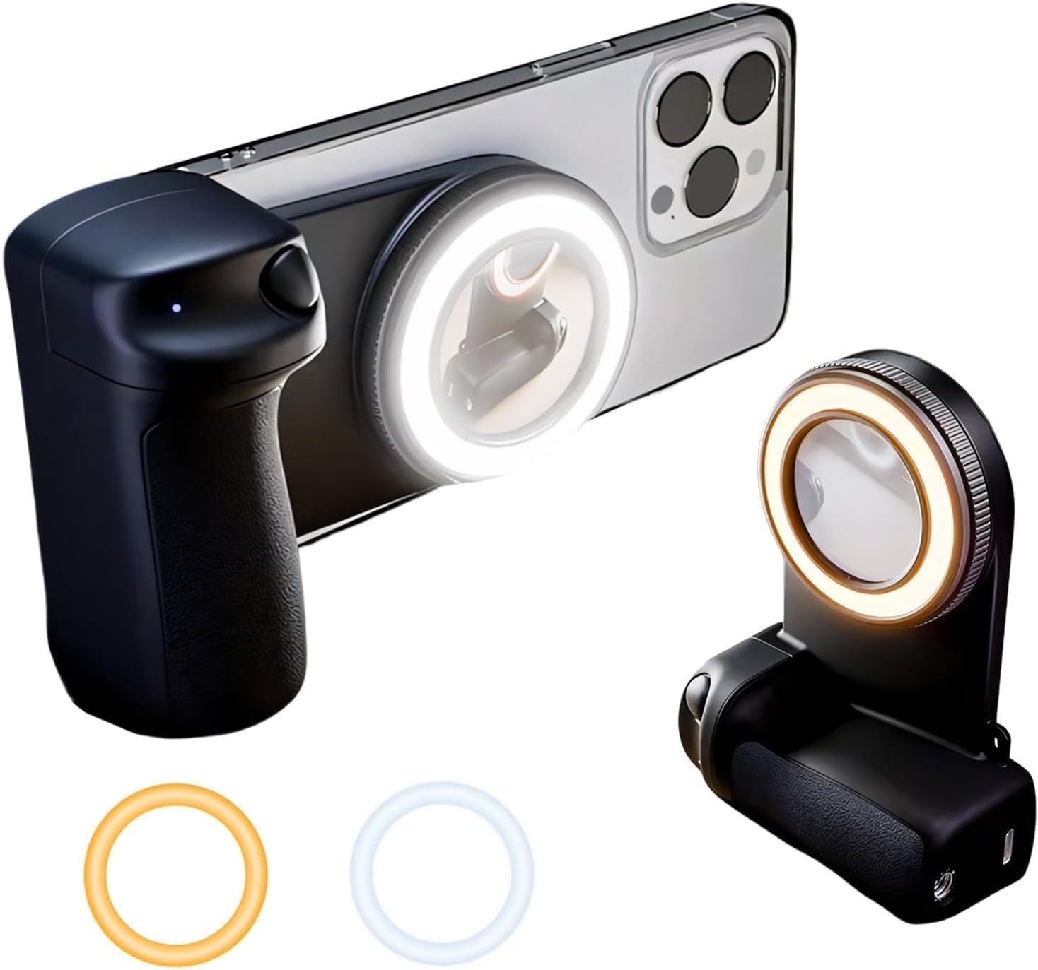 Auslese Magnetic Phone Grip Camera Handle with LED Fill Light Detachable Bluetooth Shutter for Vlogging Live Streaming YouTube Video Photography Selfie-image-3
