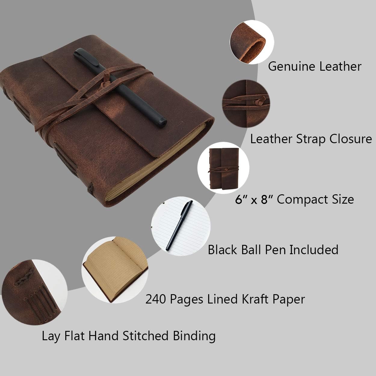 CooLeathor Leather Journal and Refills Bundle, 6" x 8"