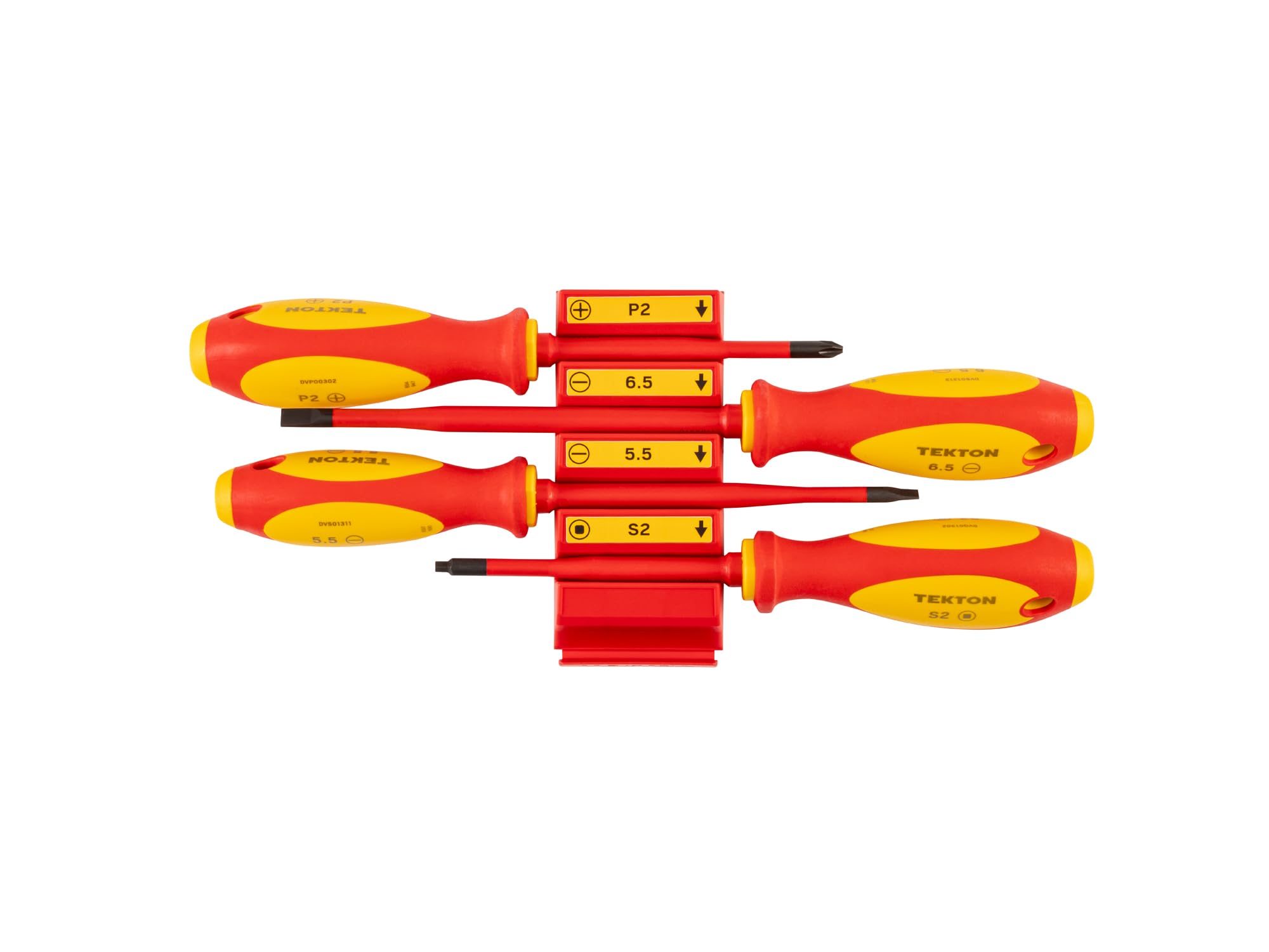 TEKTON Phillips, szczelinowy, kwadratowy izolowany zestaw śrubokrętów z czerwonymi modułowymi organizerami, 4-częściowy (#2, 5,5-6,5 mm, #2) | DVZ90104
