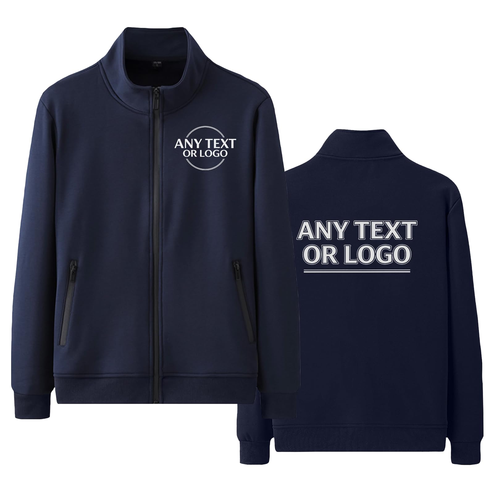 Giacca in pile da uomo personalizzata con testo e logo personalizzati con cerniera intera, colletto alla coreana, antivento, per corsa all'aperto, abbigliamento casual