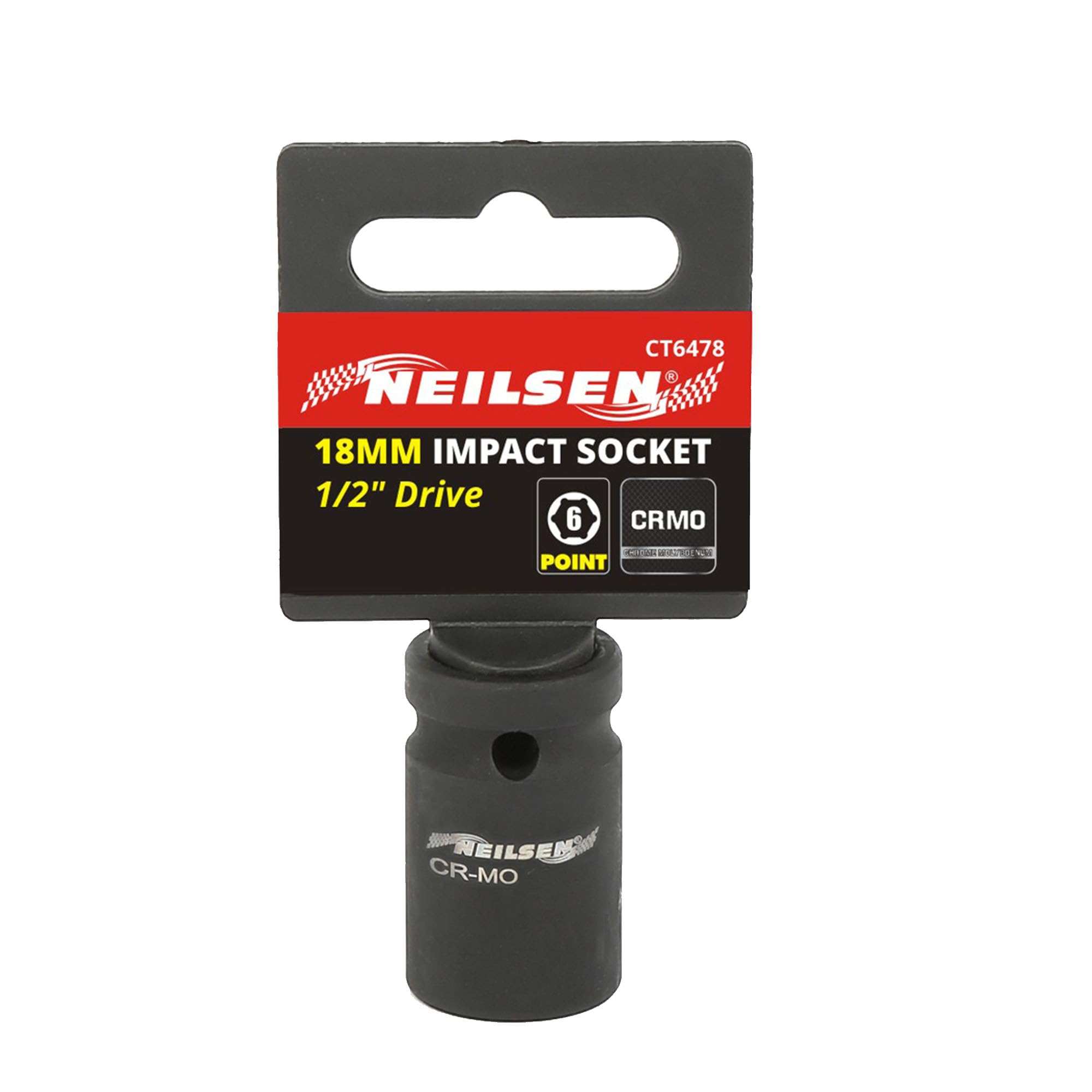 Neilsen CT6478 1/2in Dr Chrome-Molybdenum Impact Socket 18mm - 6 Point Single Hex, Height 38mm