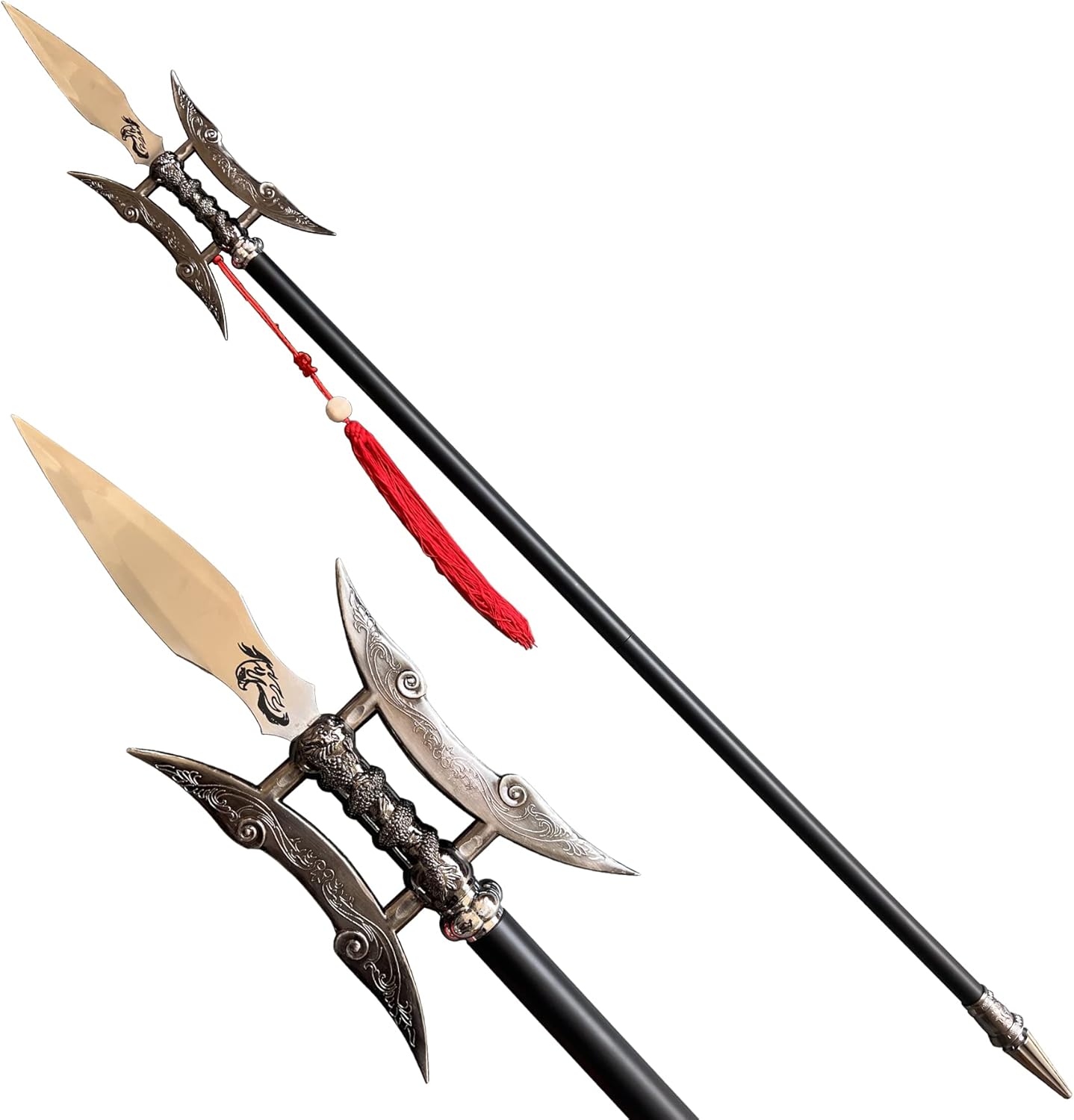 SV Metal Spear Ancient Chinese Old Weapon The Day the Picture Halberd Single-Edged Double-Edged, 57.8 inches, Collection Gift