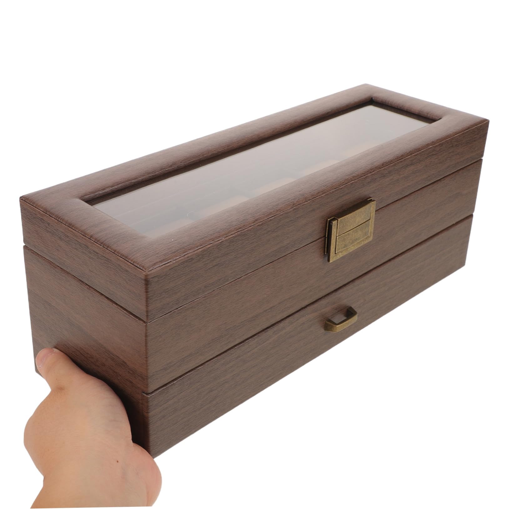Baluue Scatola Porta Orologi in Legno a 2 Strati Cuscini Morbidi, Organizer per Gioielli e Porta Orologi, Custodia Salvaspazio Chiusura di Sicurezza per Uomo e Donna, per Viaggi e Uso