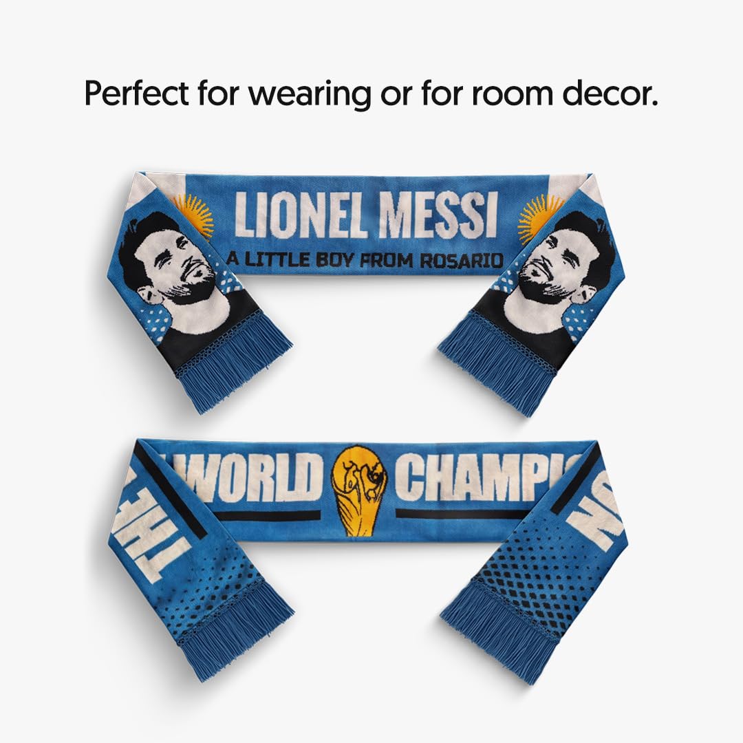TACKLE FROM BEHIND Messi World Cup Knitted Football Scarf, Argentina, 100% Wool, 48" x 7", Soft and Warm, Gift for Football Fans 1