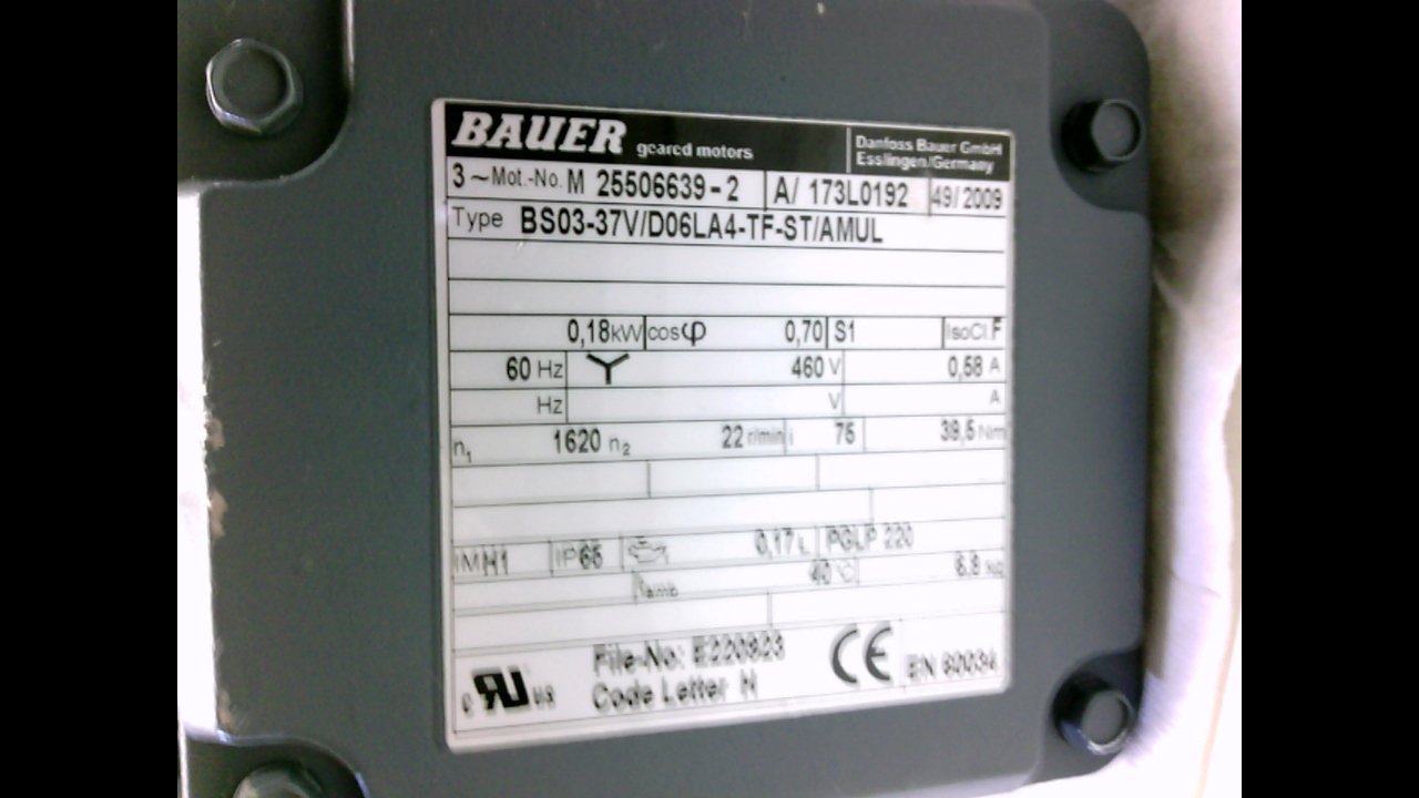 Bauer Bs03-37V/D06la4-Tf-St/Amul Helical Gear Motor, 3 Phase, 460V Bs03-37V/D06la4-Tf-St/Amul
