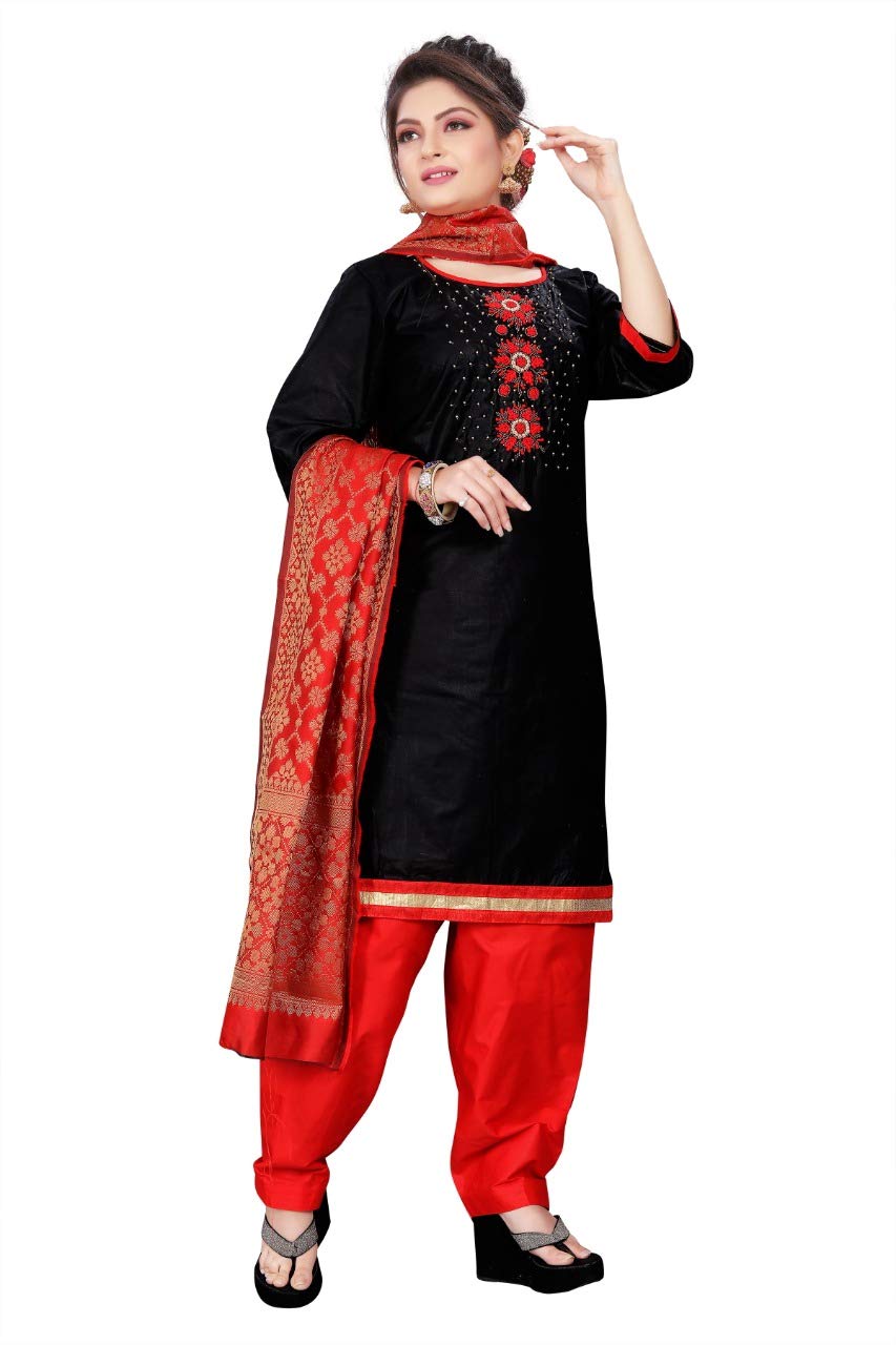 O.M Enter Women's Multi-Color Cotton Unstitched Dress Material With Dupatta (FreeSize)