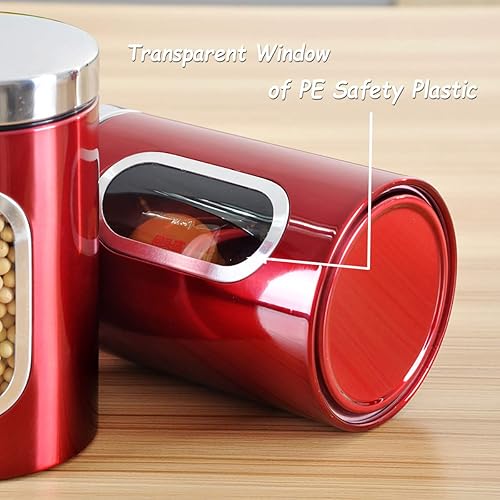 Miniatura 5 de Juego de recipientes de cocina de 3 piezas para azúcar, alimentos, té, café, dulces, tarros de almacenamiento de acero inoxidable con ventanas