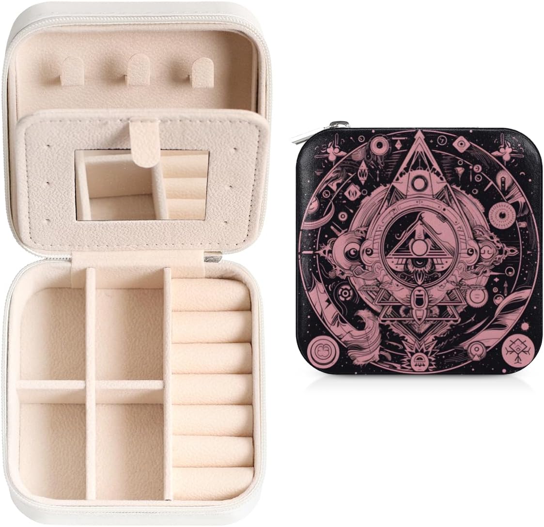 QsirBC Funny Abstraction Travel Jewelry Case Small Jewelry Organizer Box PU Leather Portable Storage Display Boxes Gift for Earrings Ring Necklace