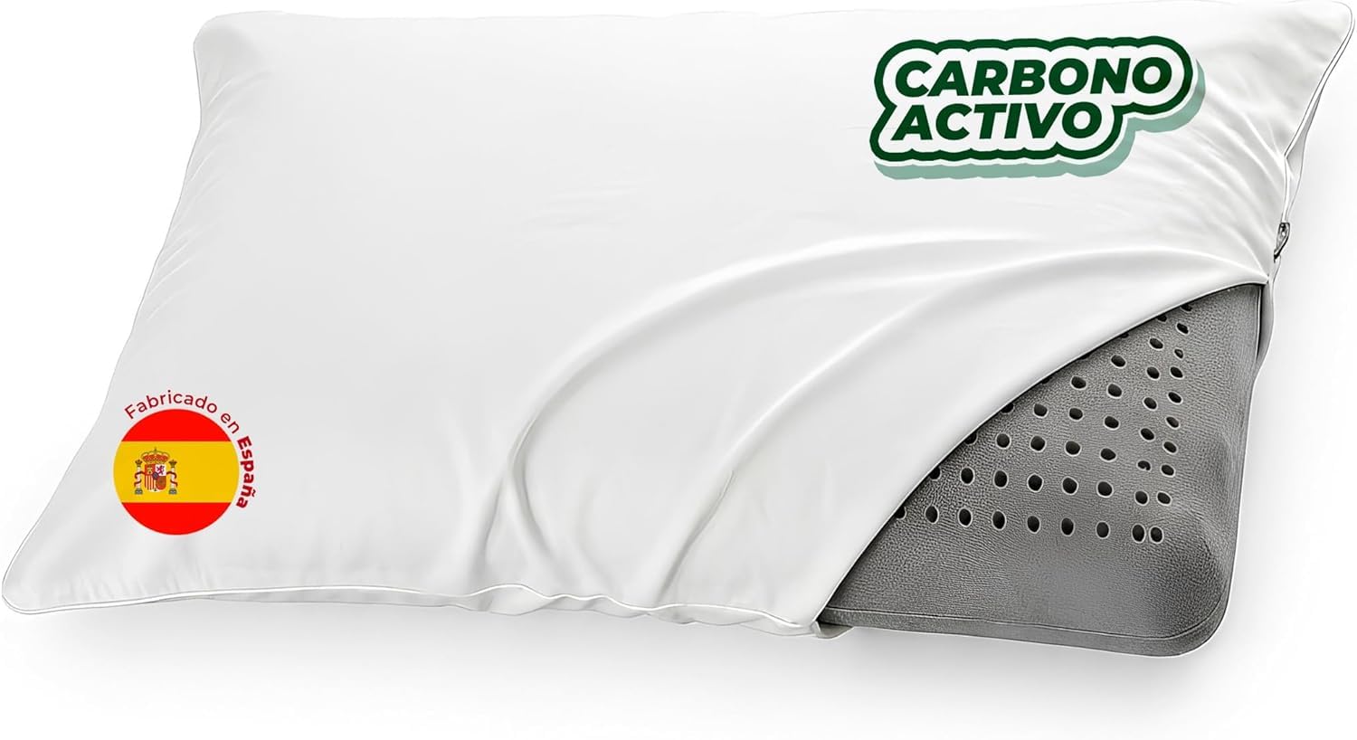 Almohada Viscoelástica con Carbono Activo Firmeza Media Soporte Cervical Transpirable Antiodor Hipoalergénica Alivia Presión Mantiene Columna Alineada Funda Lavable - 135cm