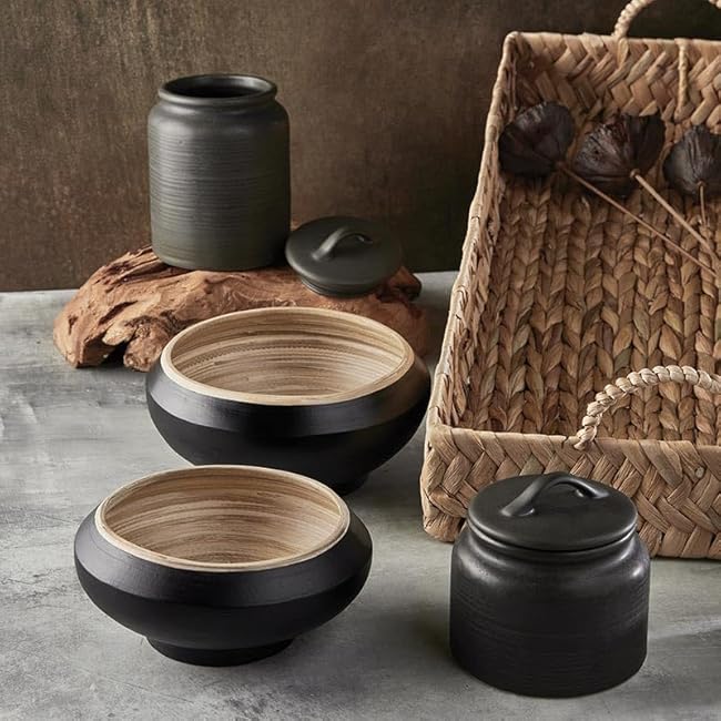 47th & Main Stoneware Countertop Kitchen Canister with Lid, Large, Black