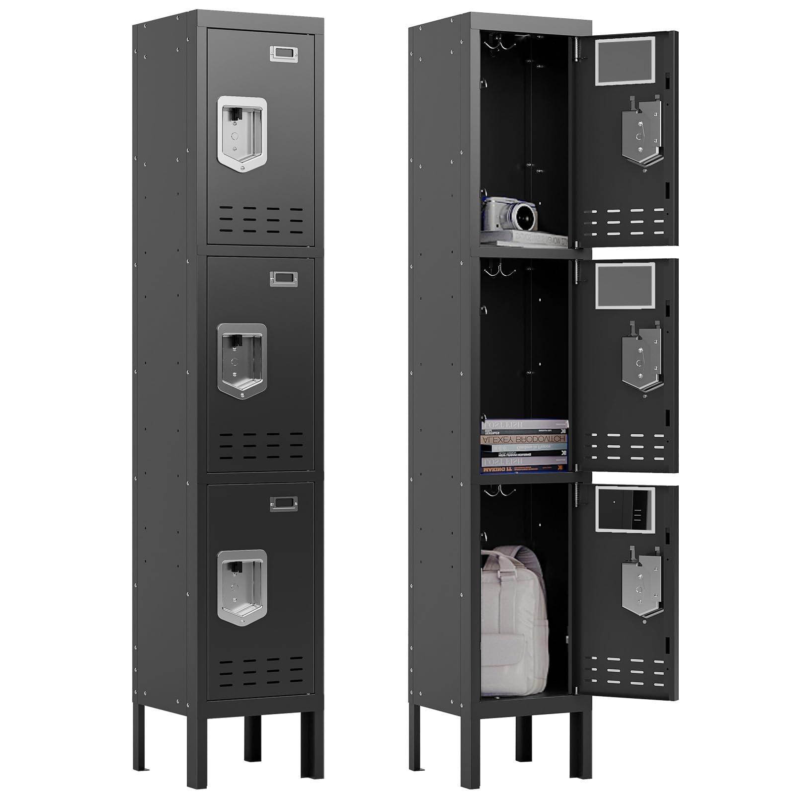 BUTISOW Metal Lockers - 66" Height Steel Lockers for Employees with 3 Door Storage Locker with Card Slot for Employees Gym School Home Office Garage - Assembly Required