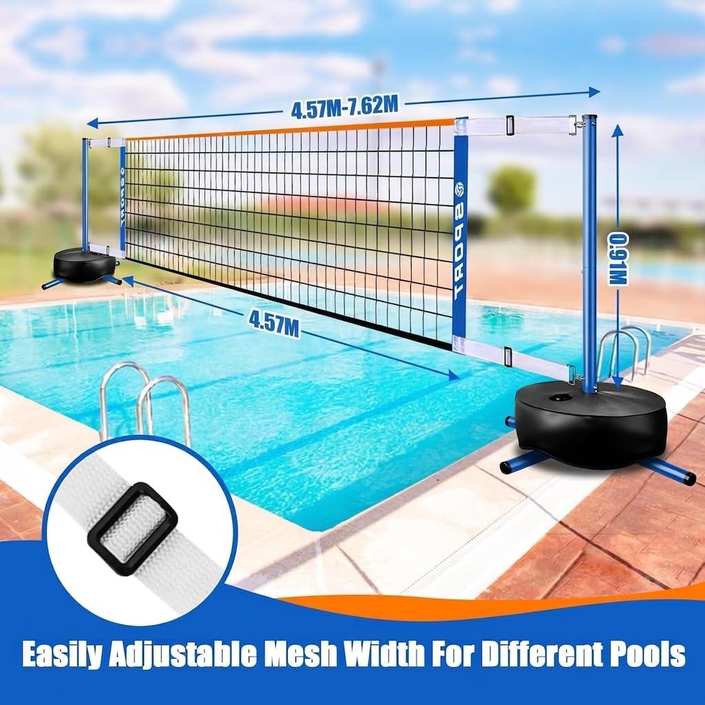 Filet de volley-ball portable Furypiont, longueur réglable 4,5-7,6 m, base robuste, 2 balles d'eau, intérieur/extérieur