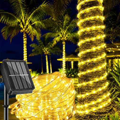 LairtPOW Solar Rope Lights Outdoor Waterproof, 39FT Warm White Solar Powered Rope Lights for...