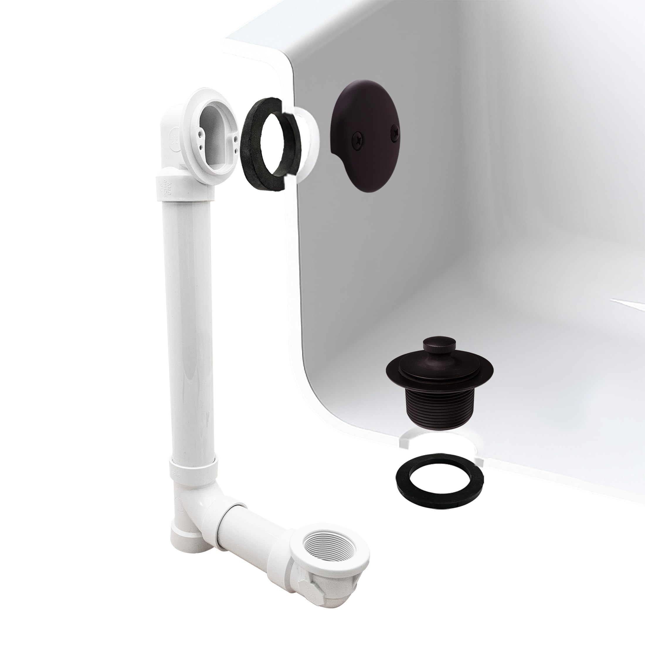 Westbrass D4972-12-12 - Conjunto de desagüe y desbordamiento de baño de 1-1/2 pulgadas con tapón de drenaje y codo superior de placa frontal de dos orificios-SCH. 40 PVC, paquete de 12, bronce