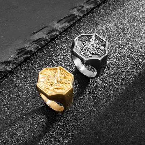 Vintage Archangel Saint Michael Titanium Steel Men's Women 316L Stainless Steel Ring2