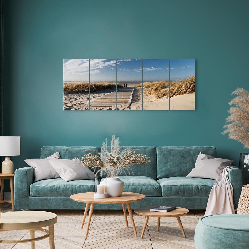 B&D XXL - Akustikbild Sand Himmel Natur, 225x90 cm, 5-teilig, Schallschutz | Verbessert Raumakustik, reduziert Hall, ideal fürs Büro oder Wohnzimmer, hochwertige Verarbeitung, schnelle Montage, stilvoll