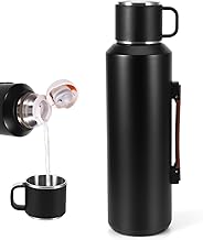 Vacuum Insulated Water Bottles, 1500ml/50.7 oz 316 Stainless Steel Travel Mug, Thermal Flask with Handle, 24hr Keep Hot/Cold, Black Travel Tumbler for Water Coffee Tea