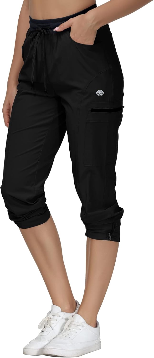 MoFiz Pantalones de senderismo para mujer, ligeros, de secado rápido, con bolsillos con cremallera