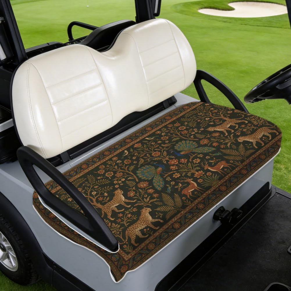 TNKBREEZE Dark Green Golf Cart Seat Covers Jungle Animals Universal Seat Towel Blanket for Most 2-Seater Breathable Washable Golf Cart Accessories Protect Cover Gifts for Sports Lovers 51x31inch