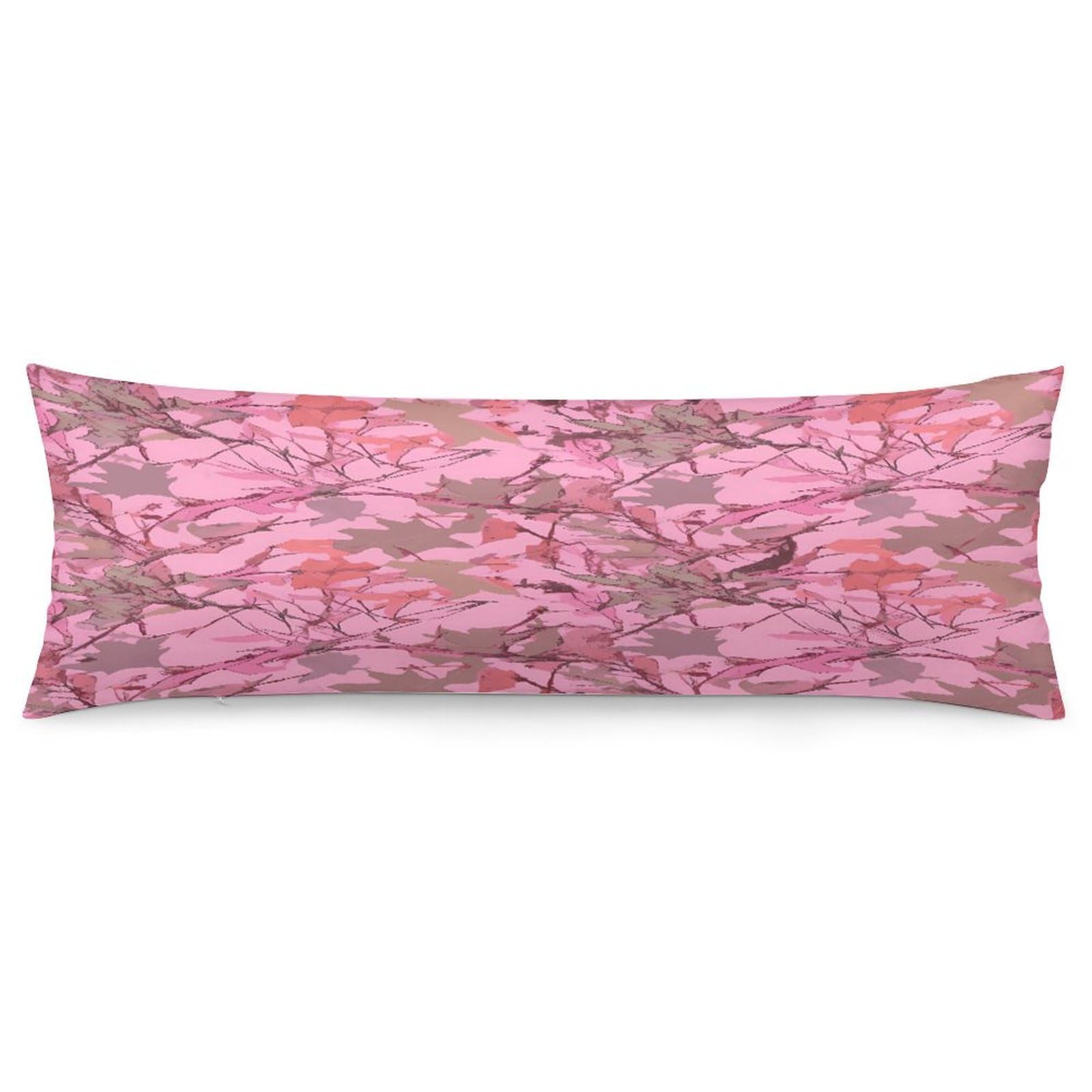 Body Pillow Pillowcase 19x53 Inch Pink Leaves Camo Print Body Pillow Cover with Hide Zipper Super Soft Cozy Long Pillow Case Rectangle Long Body Lumbar Cushion Case for Bedroom