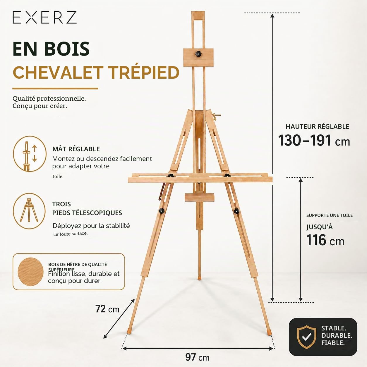 EXERZ Chevalet Trépied En Bois Hêtre Bois Pliable Artiste Toile Support