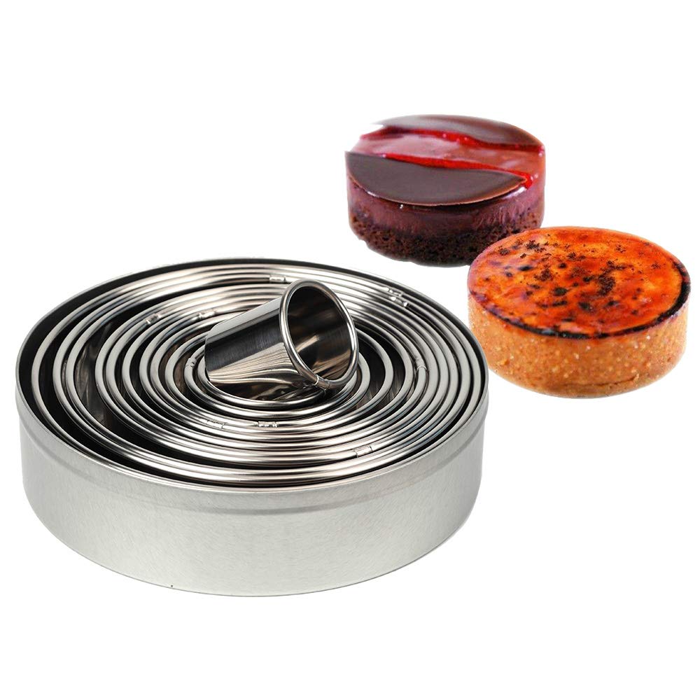 OKCLOD Round cookie cutter set, Pastry Biscuit Cake Cutters Set of 12 Storage Tin for Dough, Pastry, Donut, Fondant, Sugarcraft, DIY, Cake Decoration (Silver)