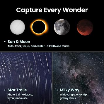 DWARFLAB Dwarf Mini Smart Telescope - 1.85lb Portable Astronomy Telescope | App Control, Auto GOTO, AZ/EQ Modes, 90-Second Exposure, Light Pollution Filter, Cloud Processing, 360° Pivot Freedom