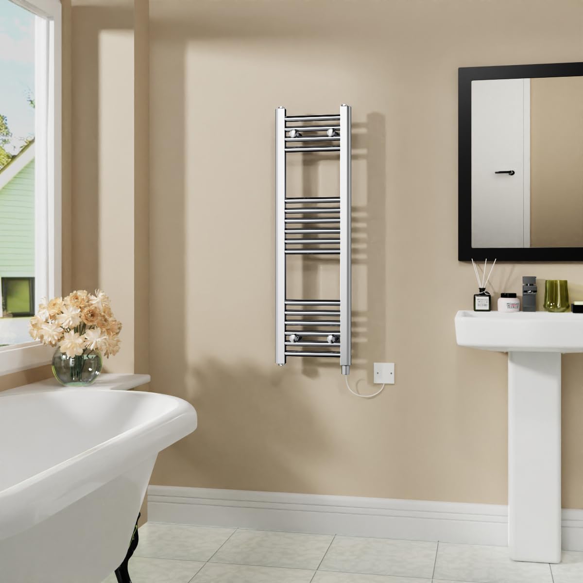 Warmehaus 400W Electric Heated Towel Rail Radiator Chrome - 1000x300mm