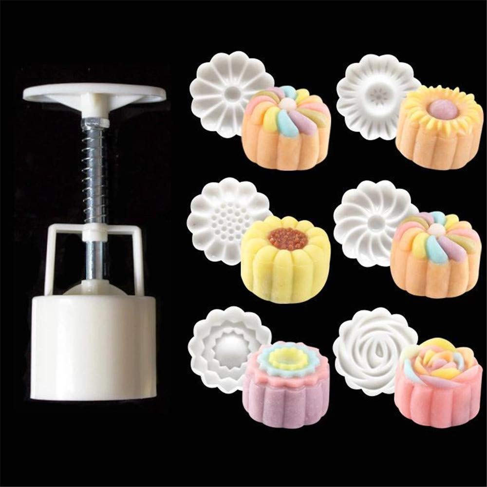 Hand-Pressure Moon Cake Mould 3D Rose Flower Animal Mid-Autumn Festival Fondant Mold DIY Cookie Pastry Baking Tool (50g flower)