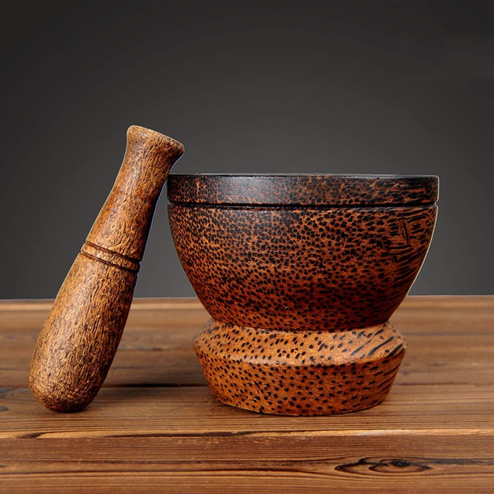Juego de mortero ligero de madera maciza y mortero, trituradora de pimienta y especias de madera, molinillo de hierbas, triturador de ajo, tazón para mezclar, herramienta de coci