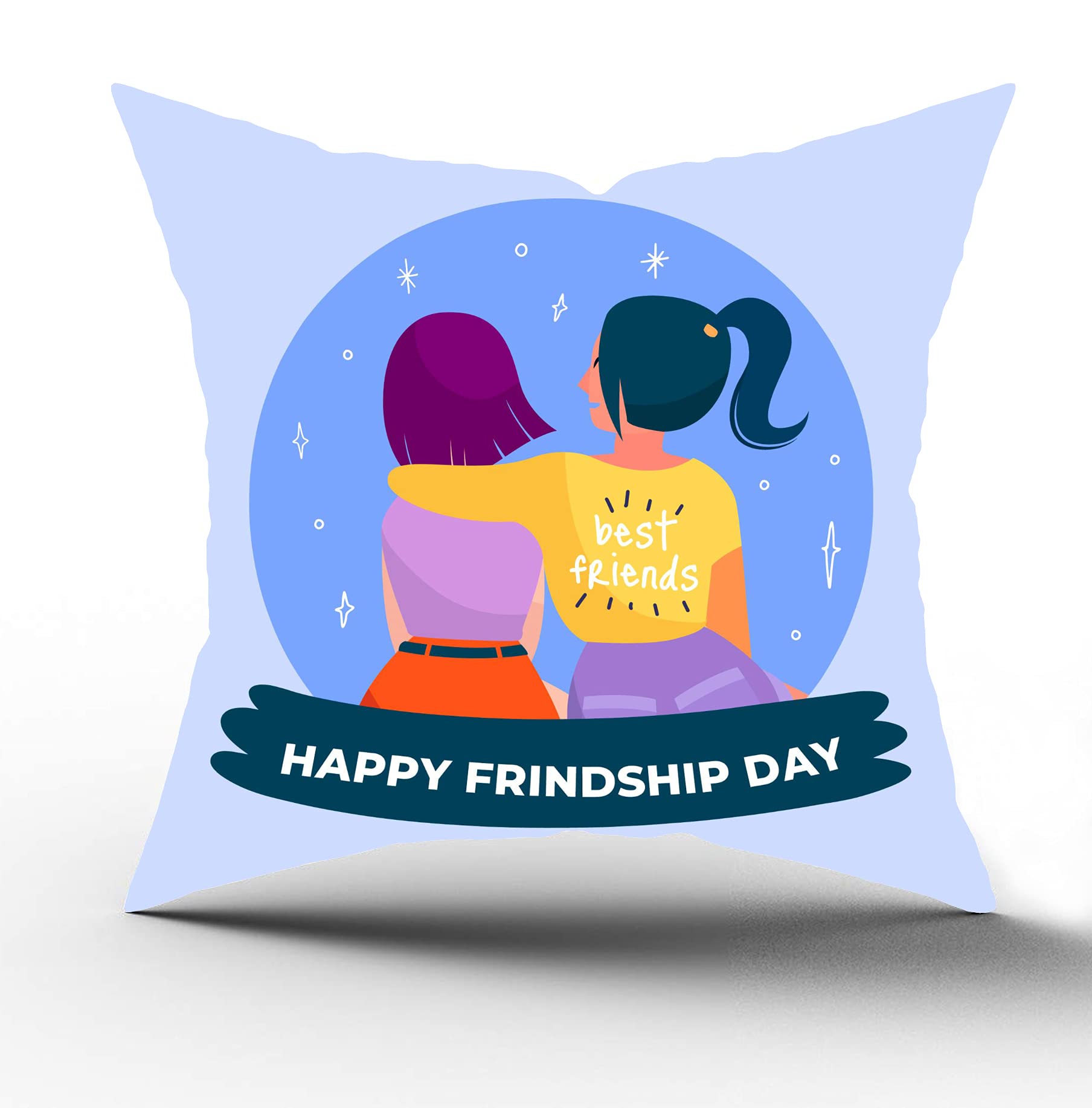 RK Studio & Boutique Gift for Girls Happy Friendship Day 2 Best Friends Cushion Cover 12x12inches with Filler