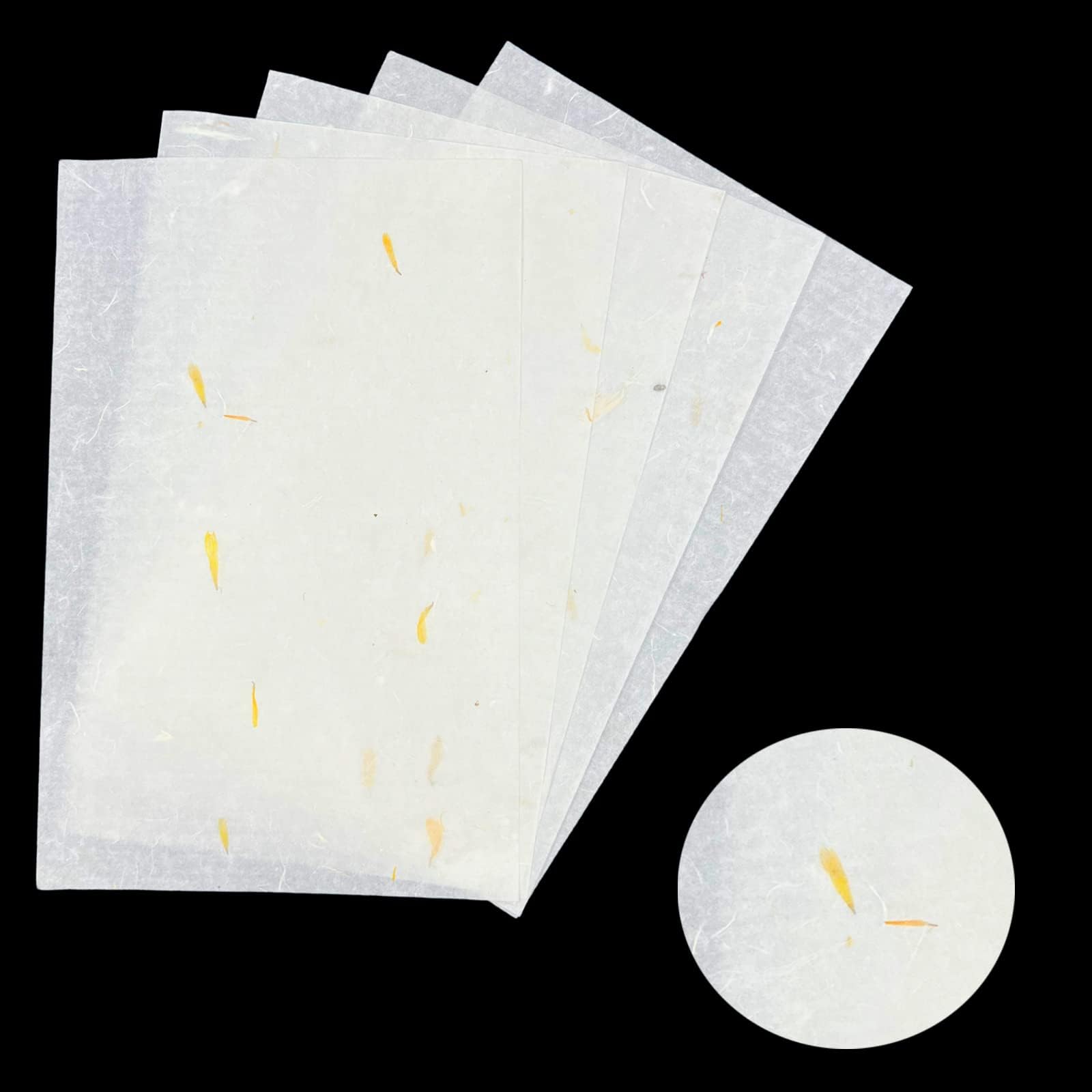 60 Pcs Mulberry Paper Sheets - Real Flowers in Rice Paper for Art and Crafts, Handmade Decoupage, Vintage Craft Sheets for Gift Wrap, Card Making, Calligraphy, Drawing (Yellow Flower)