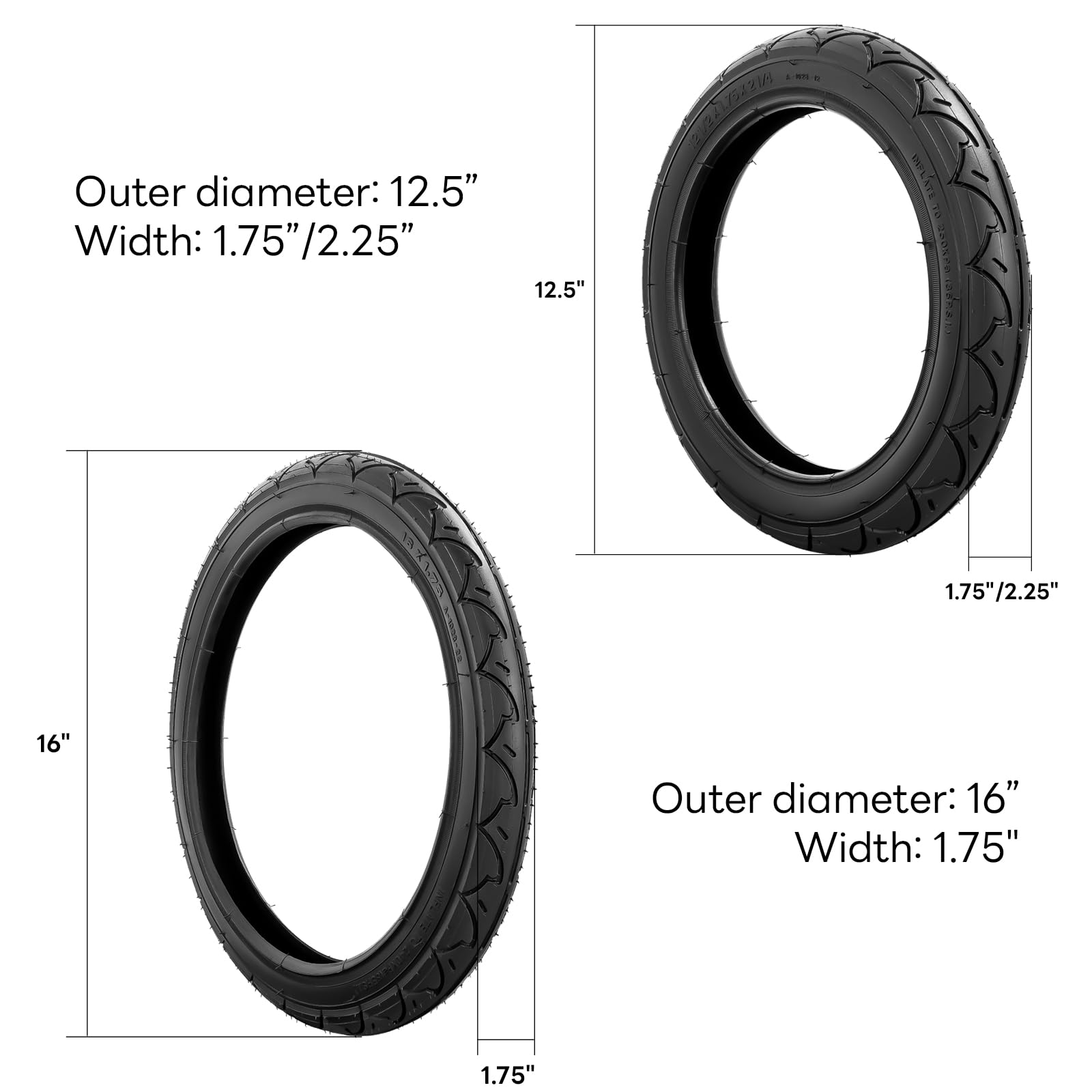 Rear Folding 16×1.75 and Front 12.5×1.75x2.25 Tires and Tubes(2Sets+1Set) Fit for BOB 3-Wheeler Gear Jogging Troller Models-Single and Double Stroller, Compatible with Revolution Pro/Flex and Duallie : Automotive