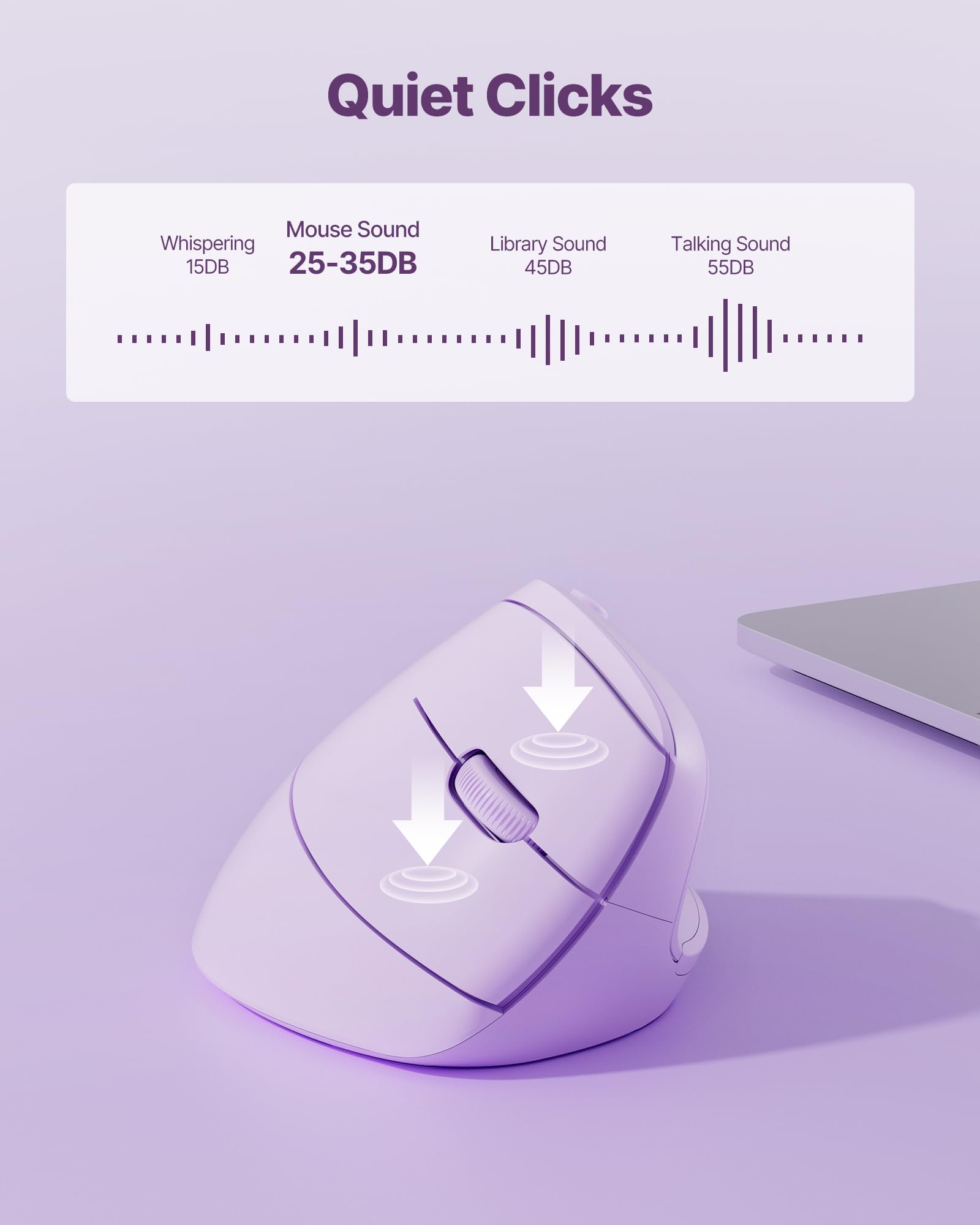 Ergonomische Maus, Kabellose Bluetooth Vertikale Maus mit Dual Verbindung (Bluetooth 5.0 & USB-A) Leise Ergo Maus für Windows Mac iPad OS PC Laptop Lila